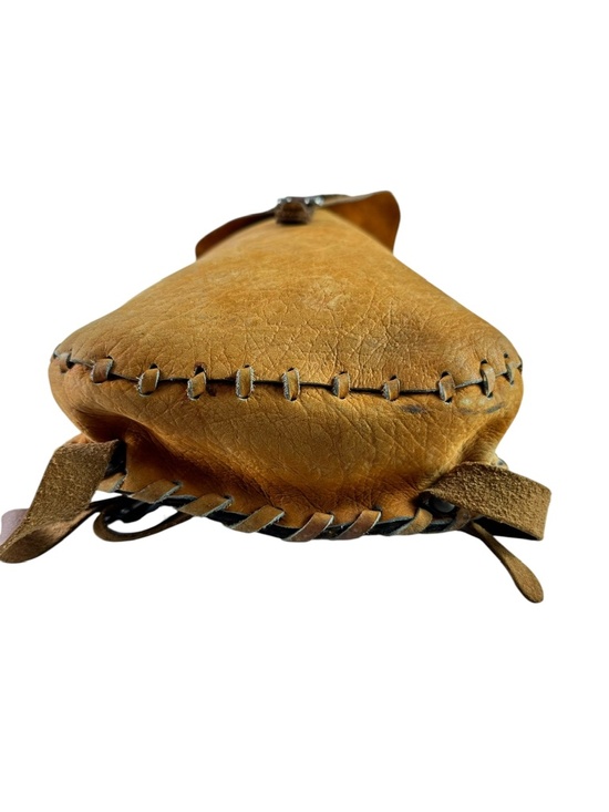Vintage Brown Handmade Leather Chanupa Beaded Medallion Boho Backpack main image 6